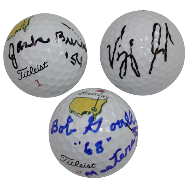 Bob Goalby '68' & Jack Burke '56' Masters Logo & Vijay Singh Signed Golf Balls JSA ALOA