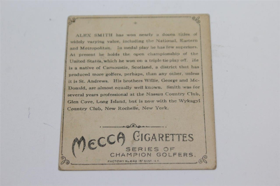 Vintage Mecca Cigarettes Alex Smith Golf Card