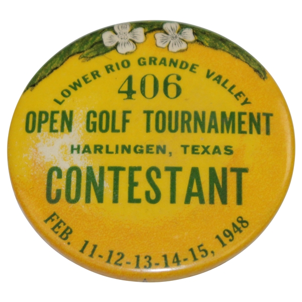 Rod Munday's 1948 Lower Rio Grande Valley Open Golf Tournament Contestant Badge #406