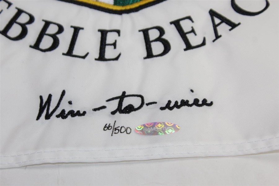Tiger Woods Signed 2000 US Open at Pebble Beach Embroidered White Flag Ltd Ed 66/500 UDA #BAM54114