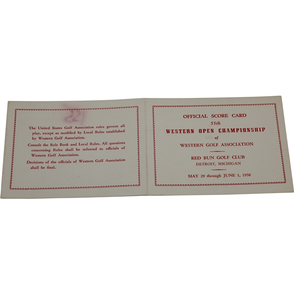 1958 Western Open Championship at Red Run GC 3rd Day Scorecard Signed by Pentiuk JSA ALOA