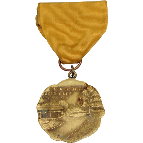 Circa 1935 Hackensack Golf Club Medal with Bar Pin & Ribbon in Gold Wash by John Frick
