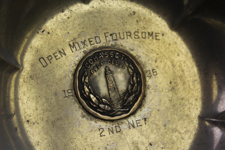 1936 Cohasset Golf Club Open Mixed Foursome 2nd Net Pewter Two-Handled Bowl