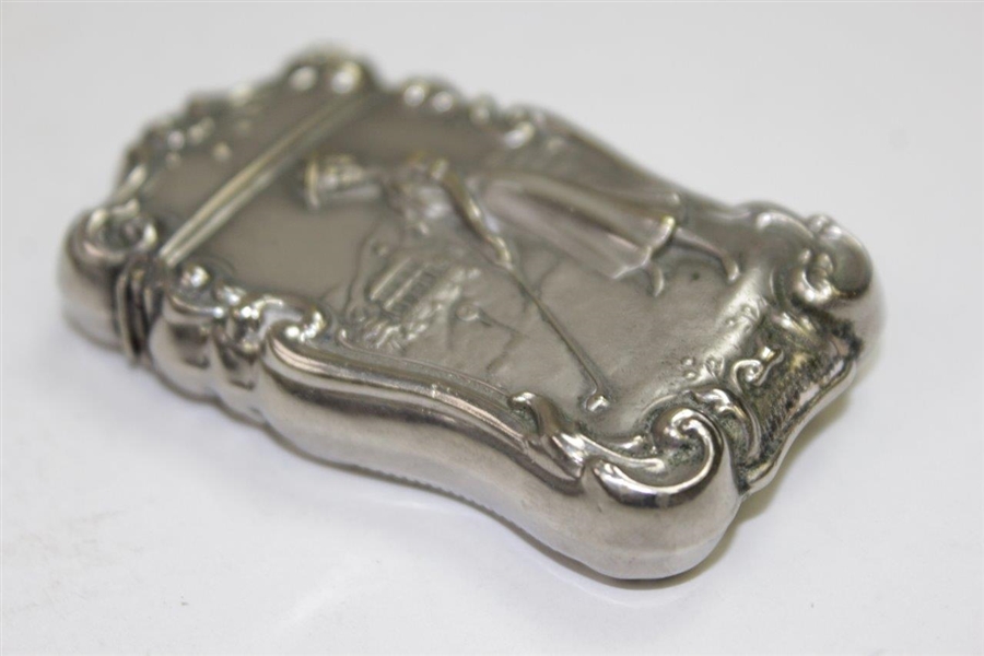 Circa 1890's Sterling Silver Match Safe with Raised Relief Image of Lady Golfer