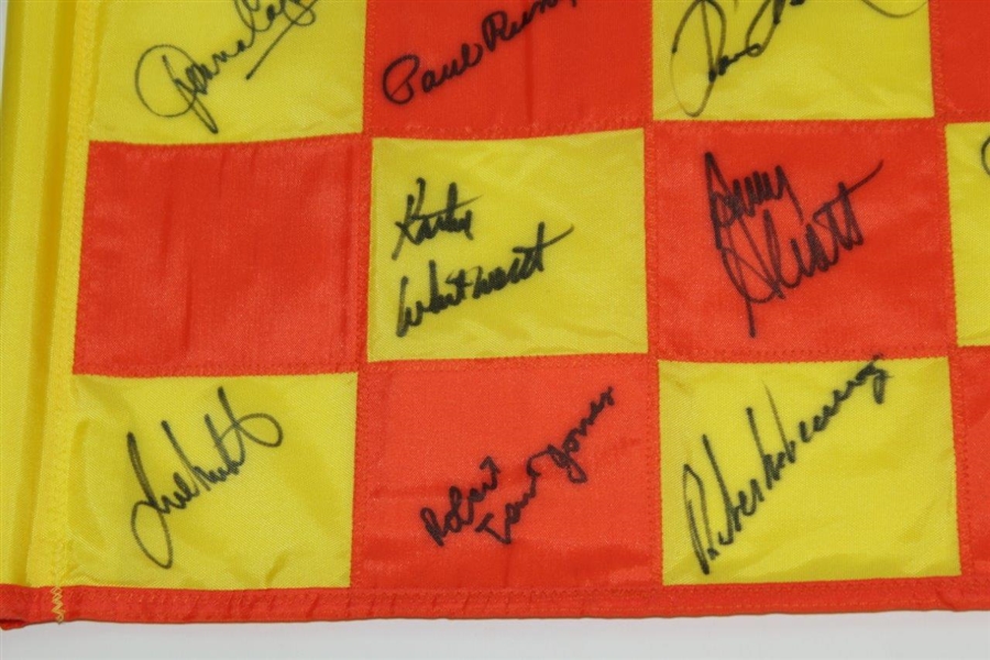 Golf Hall of Famers Signed Robert Trent Jones Golf Trail Yellow/Orange Checkered Flag JSA ALOA