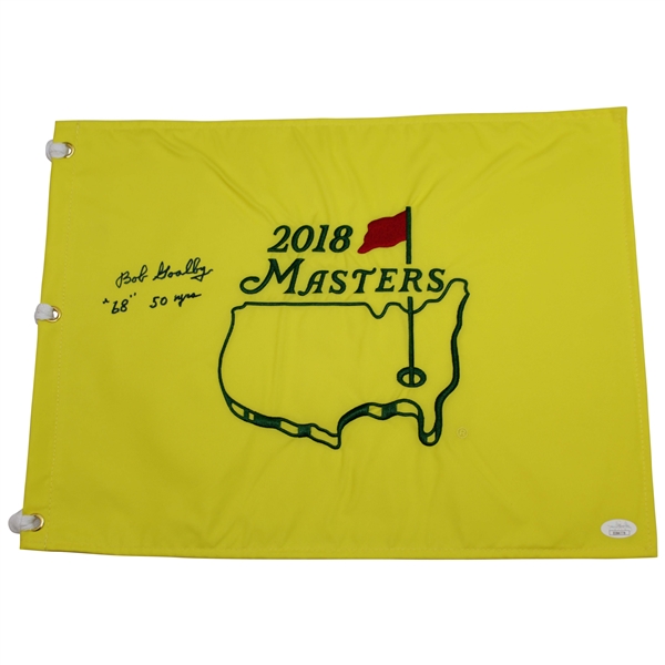 Bob Goalby Signed 2018 Masters Embroidered Flag with '68' & '50yrs' JSA #EE84779