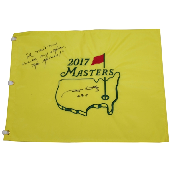 Jim Nantz Signed 2017 Masters Flag with 'A Tradition Unlike Any Other, The Masters' JSA ALOA