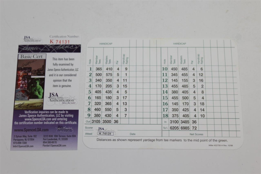 Arnold Palmer Signed Augusta National Golf Club Scorecard JSA #K74131