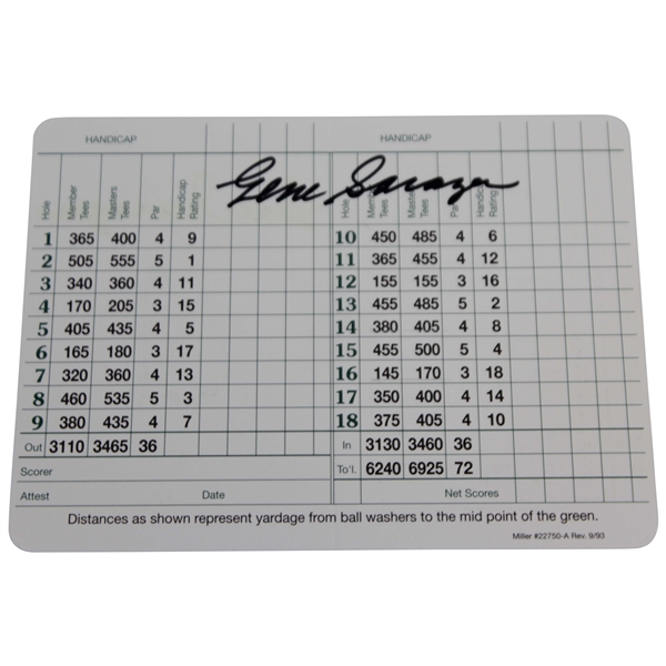 Gene Sarazen Twice-Signed Augusta National Golf Club Scorecard JSA ALOA