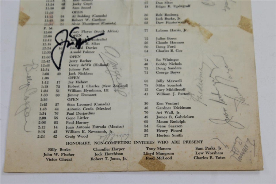 Jack Nicklaus & Field Signed 1963 Thursday Masters Pairing Sheet JSA ALOA