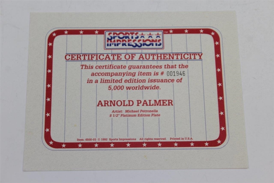 Arnold Palmer Signed Platinum Ltd Edition 'Arnold Palmer' 1992 Plate #1946 JSA ALOA