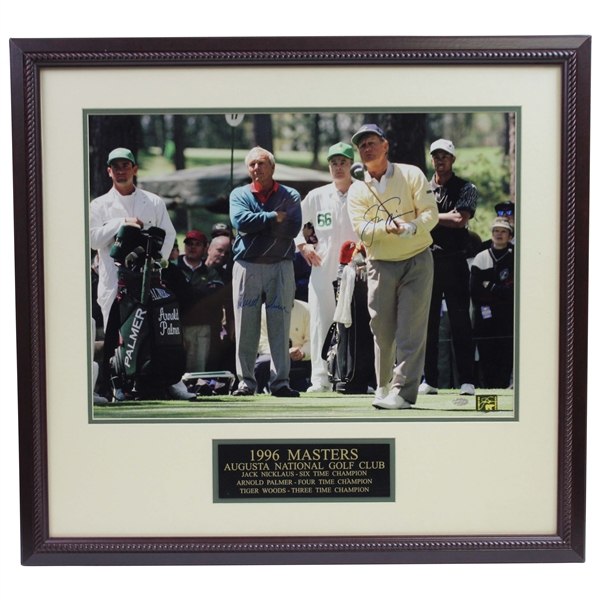 Arnold Palmer & Jack Nicklaus Signed Framed Photo from 1996 Masters with Tiger JSA ALOA