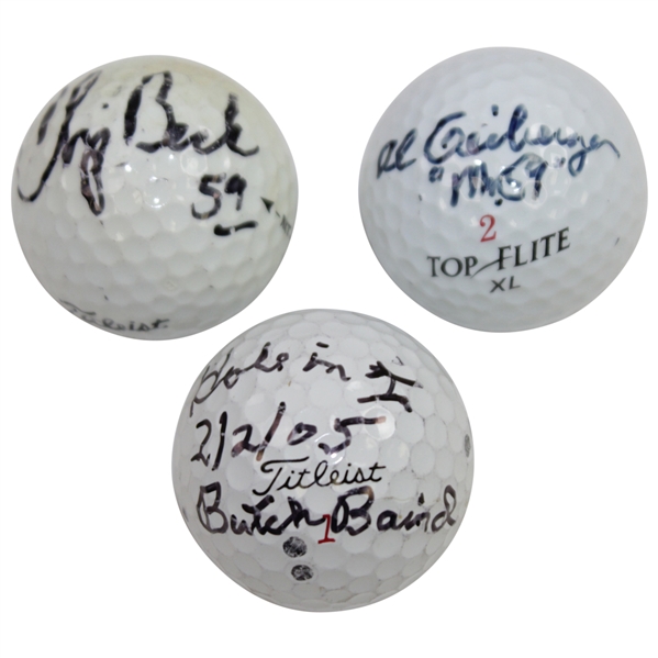 Chip Beck & Al Geiberger Signed '59' Noted Golf Balls with Butch Baird Signed Hole-In-One Ball! JSA ALOA
