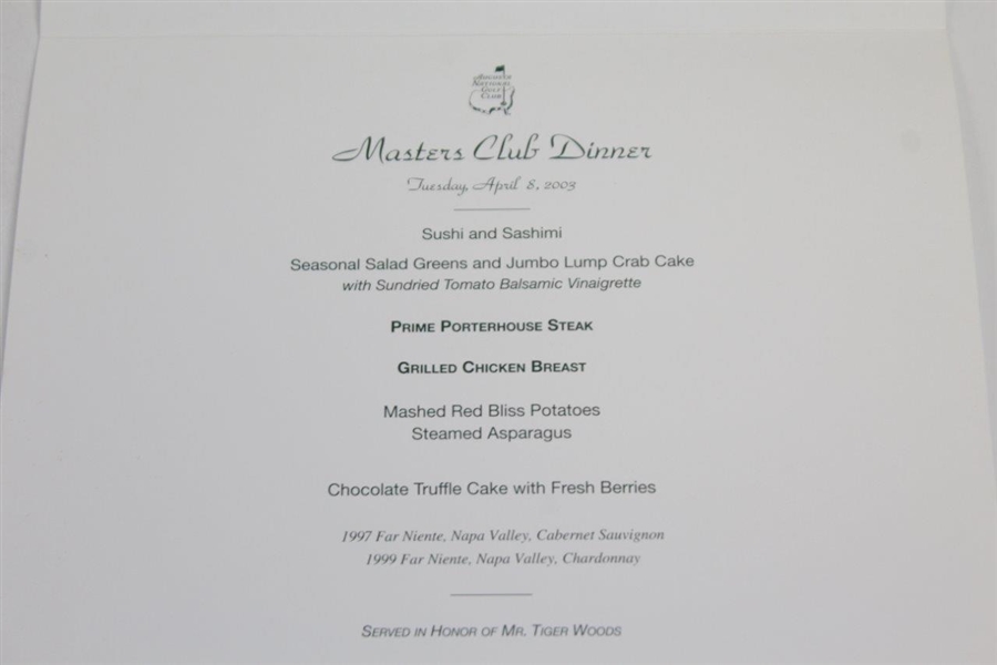 2003 Masters Past-Champions Dinner Menu Featuring Photo of First Champs Dinner in 1952