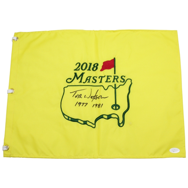 Tom Watson Signed Masters 2018 Flag with Years Won Inscription JSA FULL #BB42173