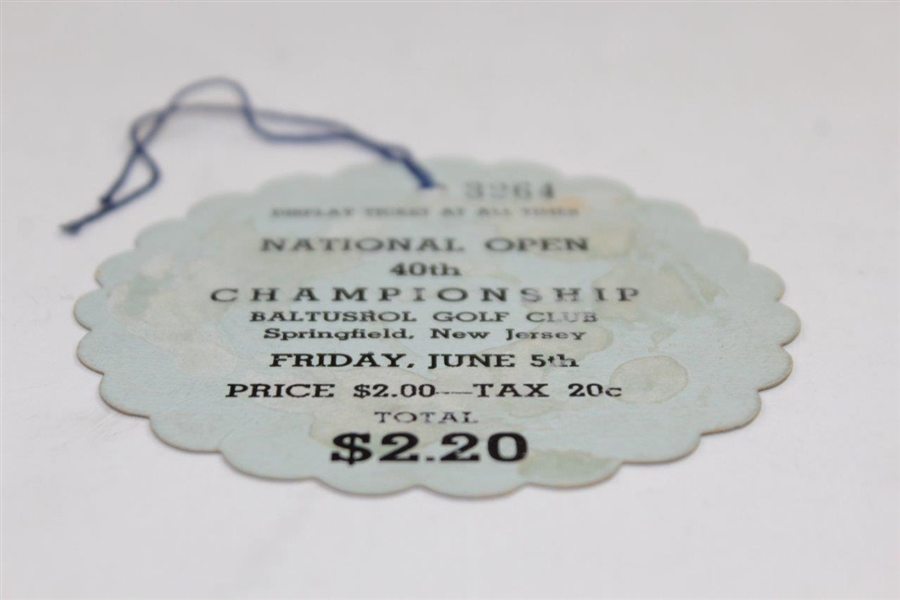 1936 US Open at Baltusrol Golf Club Friday Ticket #3264 Signed by HoF Boxer Joe Louis JSA ALOA