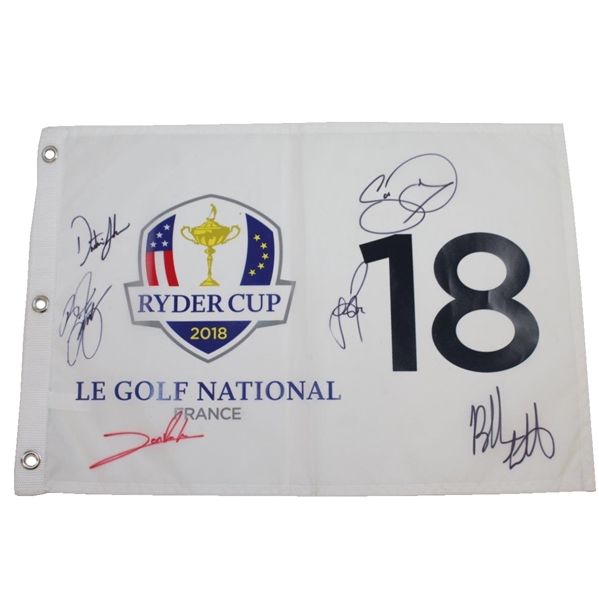2018 Ryder Cup at Le Golf National Flag Signed by Six Stars JSA ALOA