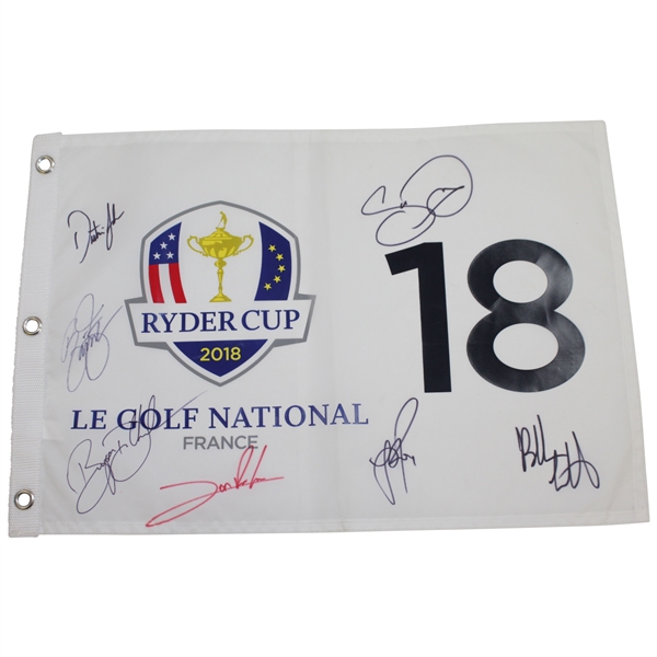 2018 Ryder Cup at Le Golf National Flag Signed by Seven Stars JSA ALOA