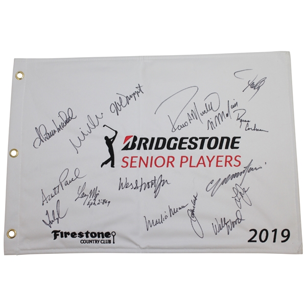2019 Senior Players at Firestone CC Embroidered Flag Signed by Sixteen Stars JSA ALOA 