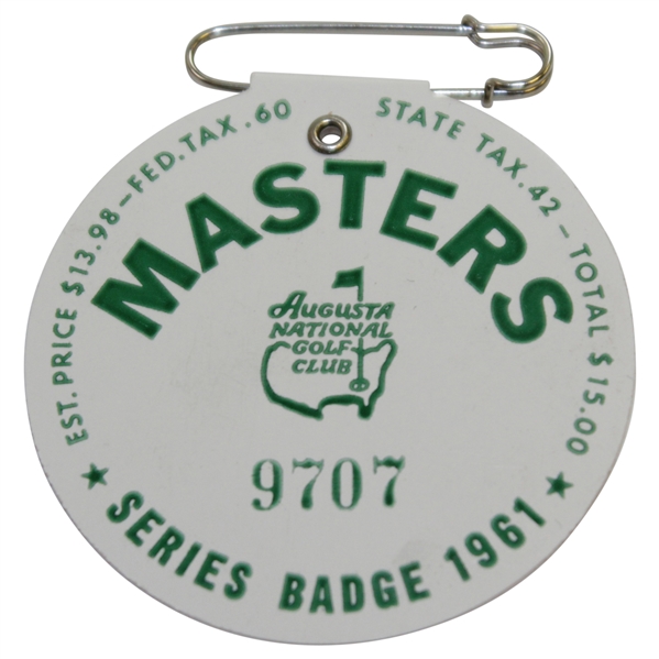 1961 Masters Tournament SERIES Badge #9707