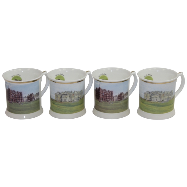 The St. Andrews Millennium Collection Set of Four (4) Bone China Clubhouse Mugs by Artist Bill Waugh
