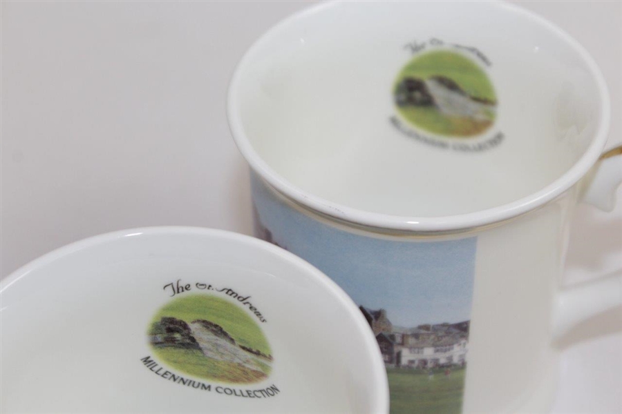 The St. Andrews Millennium Collection Set of Four (4) Bone China Clubhouse Mugs by Artist Bill Waugh