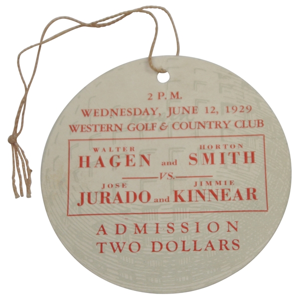 Walter Hagen Signed 1929 Exhibition Ticket with Horton Smith vs Jurado/Kinnear JSA ALOA