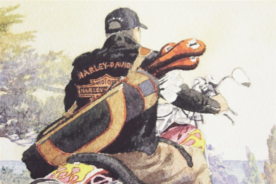 'The Road to Monterrey' Harley Davidson with Golf Bag Michael McAnn 36x30 Giclee