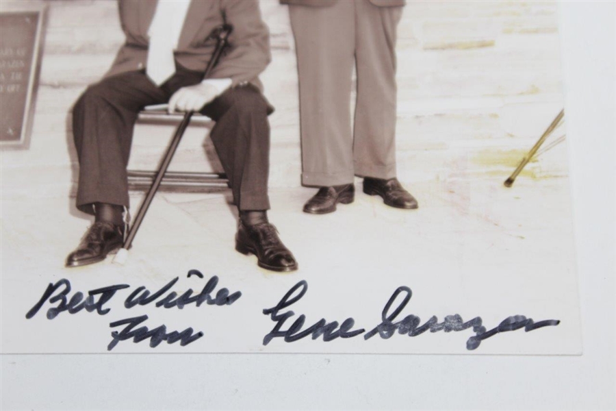 Gene Sarazen Signed 'Sarazen Bridge' Dedication Photo with Bobby Jones & Cliff Roberts JSA ALOA