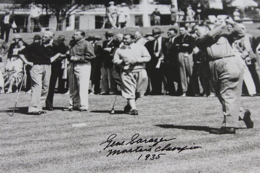 Gene Sarazen Signed Tee Off at Augusta with Jones 16x20 B&W Photo & 'Masters Champion 1935' JSA ALOA