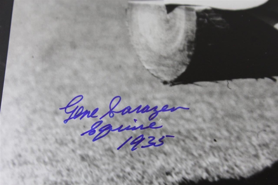 Gene Sarazen Signed Sitting on Bench Frank Christian Studio 16x20 B&W Photo & 'Squire 1935' JSA ALOA