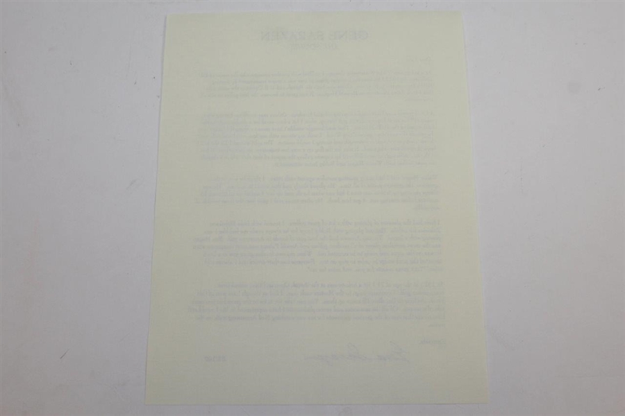 Gene Sarazen Signed Ltd Ed #85/100 (1935 Masters Champ) Typed Letter 'Dear Fan' JSA ALOA