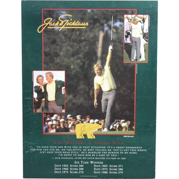 Jack Nicklaus Signed 'The Masters - Grand Slam' Matted Poster JSA ALOA