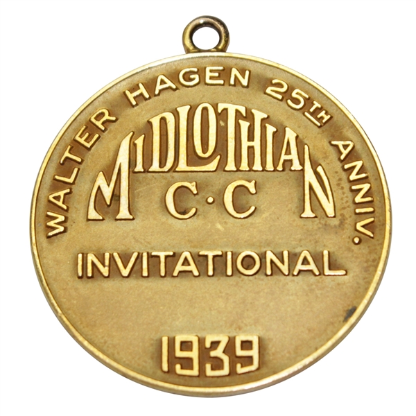Horton Smith's 1939 Walter Hagen 25th Anniversary Midlothian CC Invitational 10k Medal