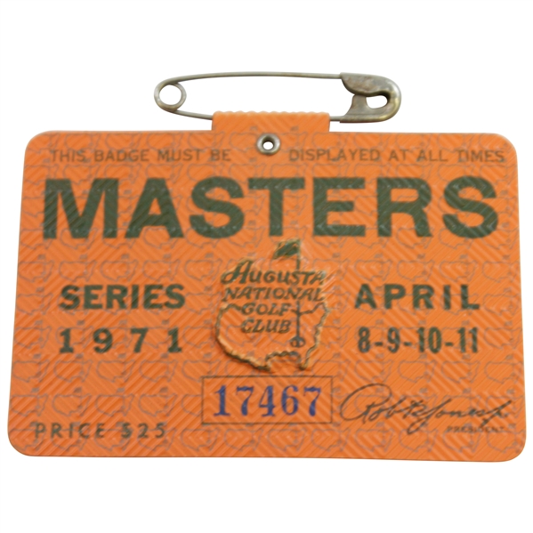 1971 Masters Tournament SERIES Badge #17467 - Charles Coody Winner