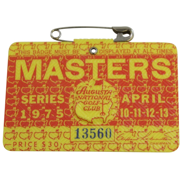 1975 Masters Tournament SERIES Badge #13560 - Jack Nicklaus Winner