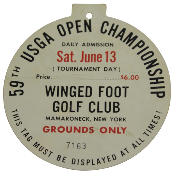 1959 US Open Championship at Winged Foot GC June 13th Grounds Ticket #7163 - Casper Win