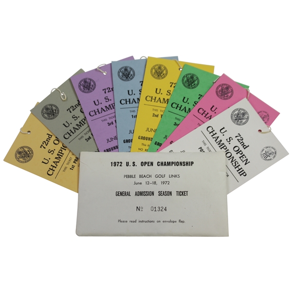 1972 US Open Championship at Pebble Beach Complete Ticket Set #01324 - Nicklaus Win