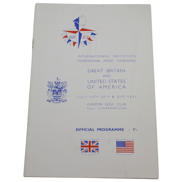 1951 Britain vs USA International Professional Mixed Foursomes at Ganton GC Official Program