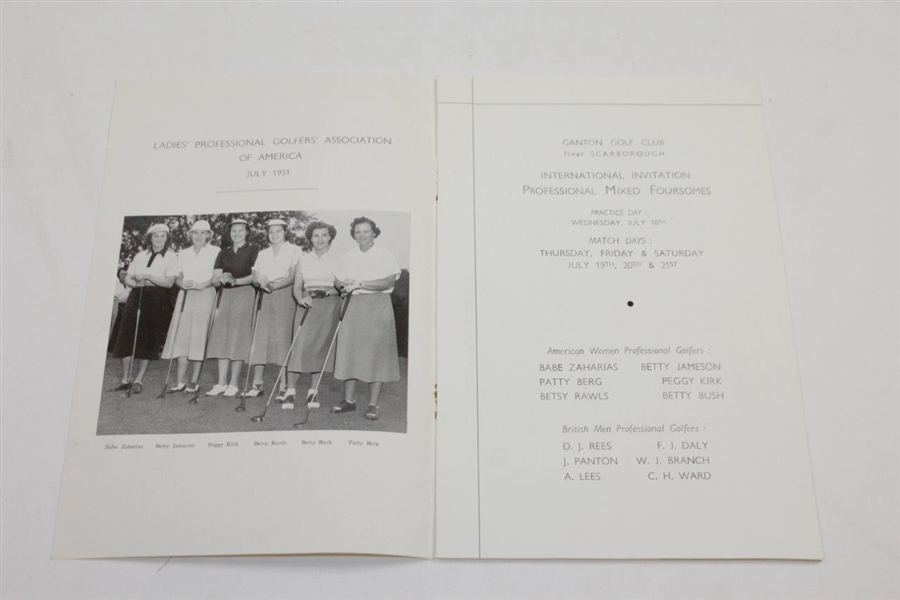 1951 Britain vs USA International Professional Mixed Foursomes at Ganton GC Official Program