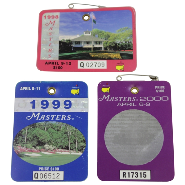Official 1998, 1999, & 2000 Masters Tournament SERIES Badges - O'Meara, Olazabal, & Singh