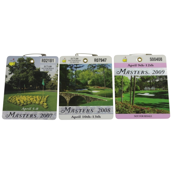Official 2007, 2008, & 2009 Masters Tournament SERIES Badges - Johnson, Immelman, & Cabrera