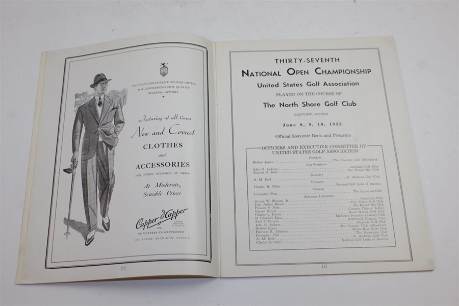 1933 US Open Championship at North Shore GC Program - Johnny Goodman Winner