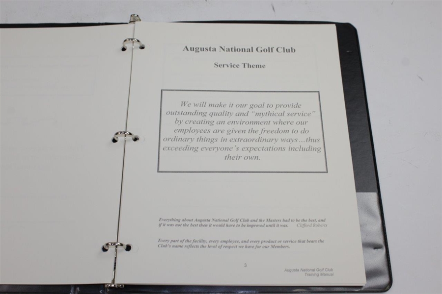 Augusta National Golf Club 'Club Operations' Member Service Training Manual Binder