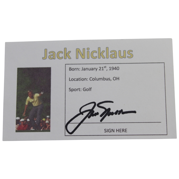 Jack Nicklaus Signed 3x5 Info Card with Small 1986 Masters Putter Photo JSA #HH62475