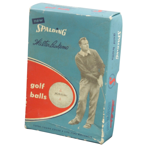 Vintage Spalding Walter Burkemo Empty Dozen Golf Ball Box with Desk Standup Display