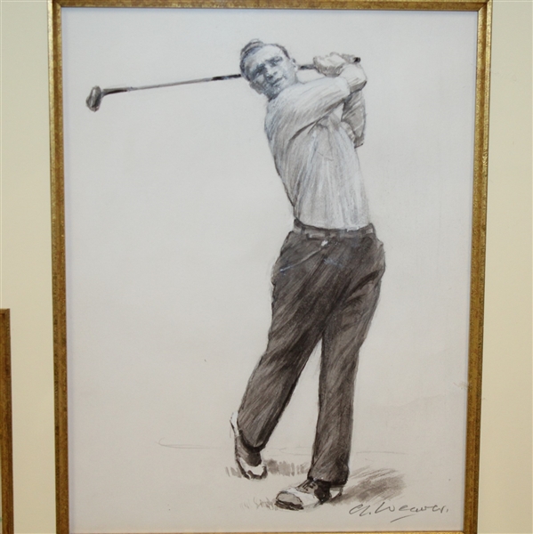 Arnold Palmer Signed 1960 Masters SC with Original Weaver Drawing of Arnie - Framed JSA ALOA