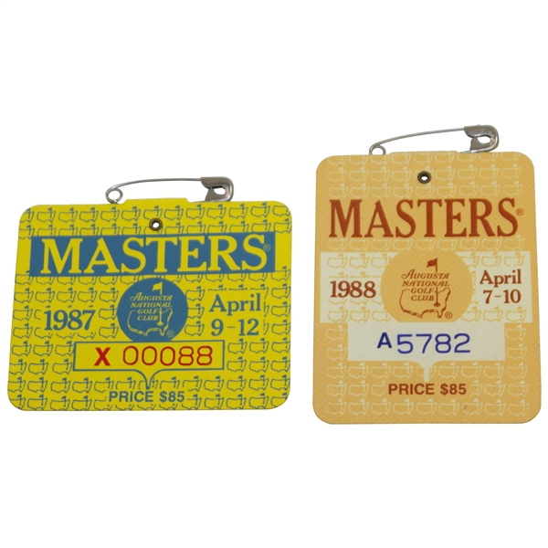 1987 & 1988 Masters Tournament SERIES Badges #X00088 & #A5782
