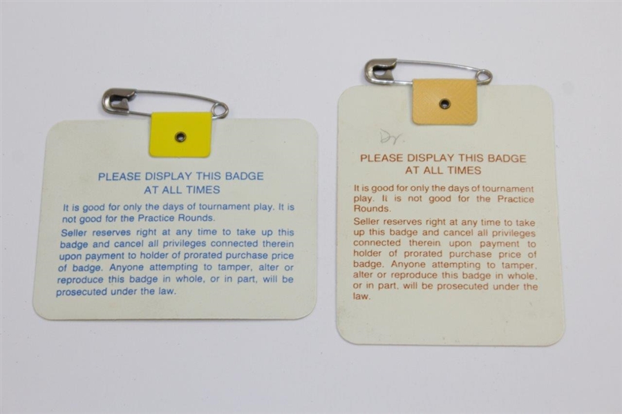 1987 & 1988 Masters Tournament SERIES Badges #X00088 & #A5782
