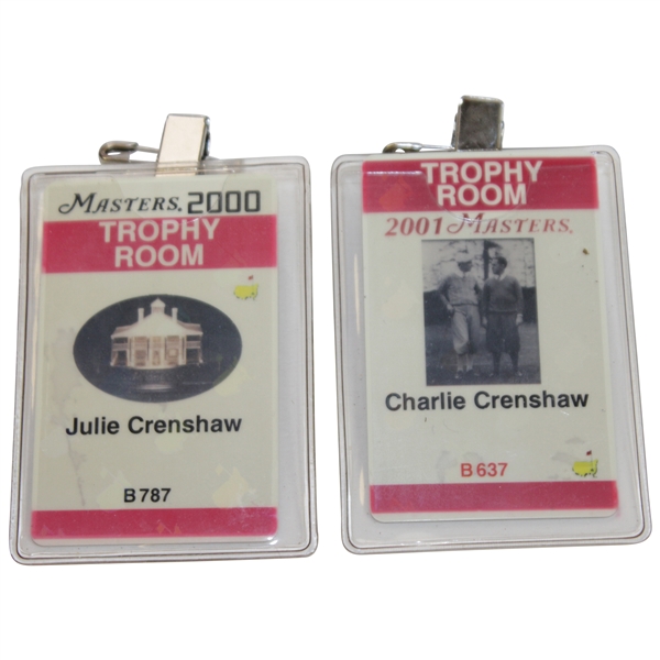 Pair of Crenshaw Masters Clubhouse Badges - 2000 (Julie - #B787) & 2001 (Charlie - #B637)
